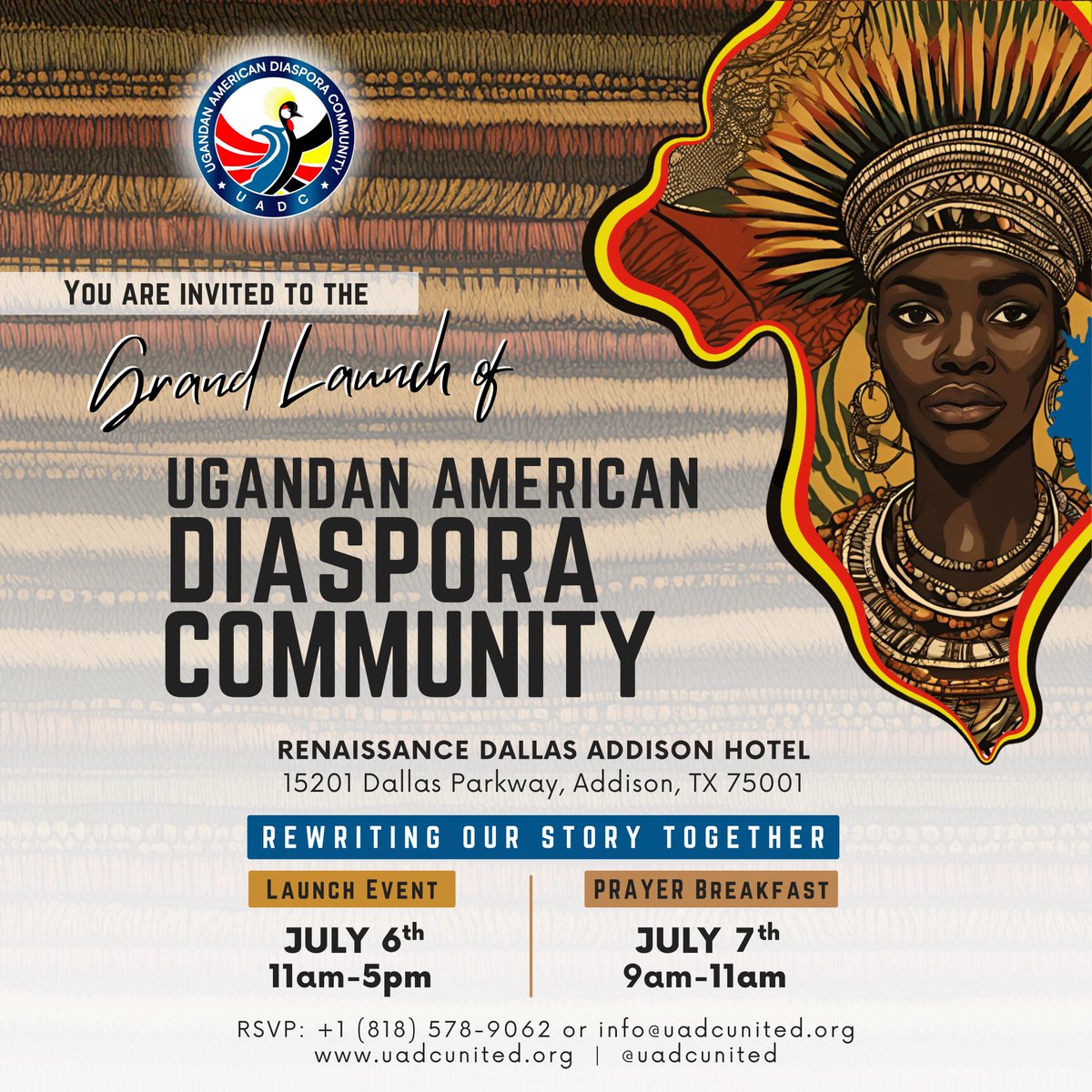 UADCunited's tweet photo. UADC is an impactful community bridging the gap between the diaspora and their homeland.
Register https://t.co/PDHqooSYLn to attend UADC's inaugural events in Dallas, Texas at Renaissance Dallas Addison Hotel, 15201 Dallas Pkwy, Addison, Texas 75001 on July 6-7, 2024.
#uadcunited https://t.co/wV6DsnB3bv