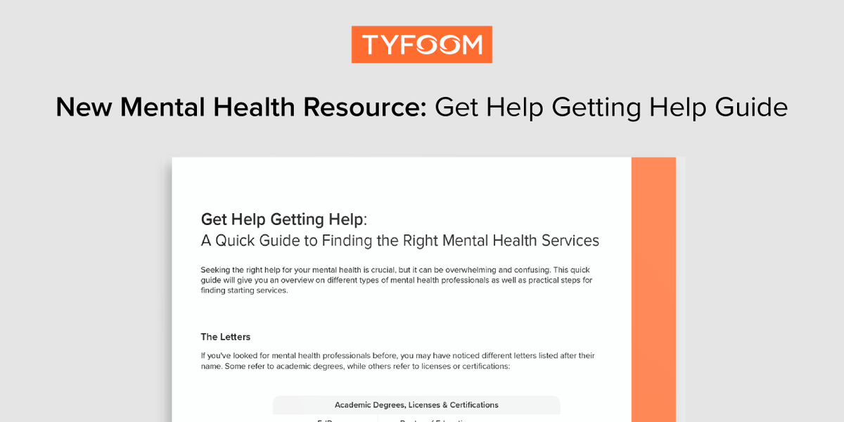 Tyfoom now has an online resource available, 'Get Help Getting Help: A Quick Guide to Finding the Right Mental Health Services.' Visit zurl.co/X58a for more info.

#MentalHealth #Health #Safety #MentalHealthAwareness #Services #Guide #Tyfoom