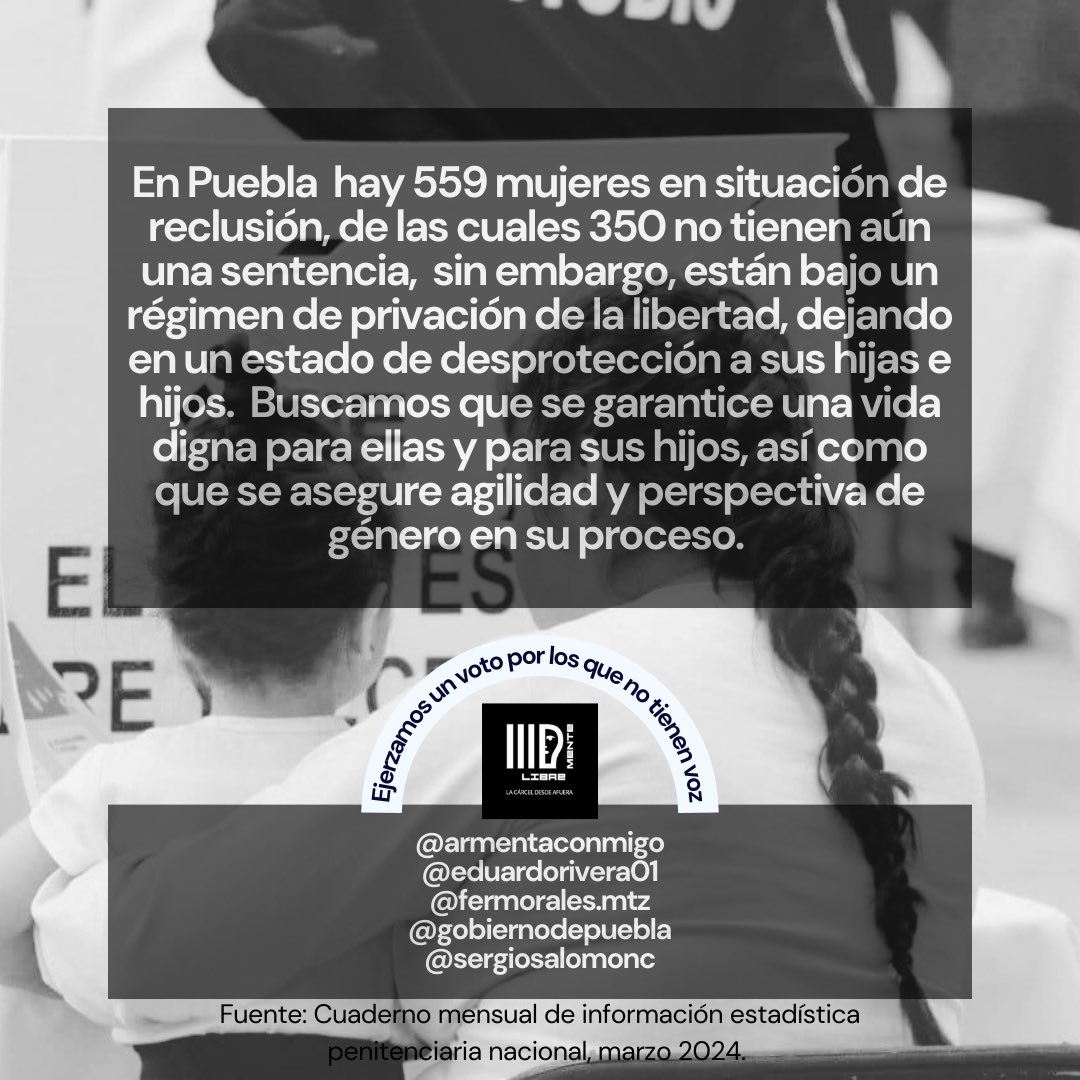 LibreMenteONG's tweet photo. @FerMoralesMtz @MovCiudadanoPue Candidato lo invitamos a unirse a esta iniciativa en el Estado de #Puebla para mujeres y sus hijos en situación de reclusión. https://t.co/bZKR7MXH75