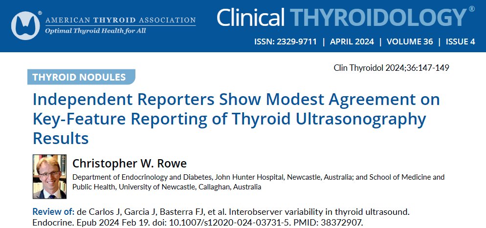 clinicalthyroid's tweet photo. Who evaluates the evaluators? Read @DrRoweEndo detail the results of a recent publication that evaluates how well physicians agree on #sonographic features of #ThyroidNodules.
https://t.co/5kLbTkk4jR
#endotwitter #medtwitter #thyroid #thyroidcancer #ultrasound #TIRADS https://t.co/vs6A4FIz1l