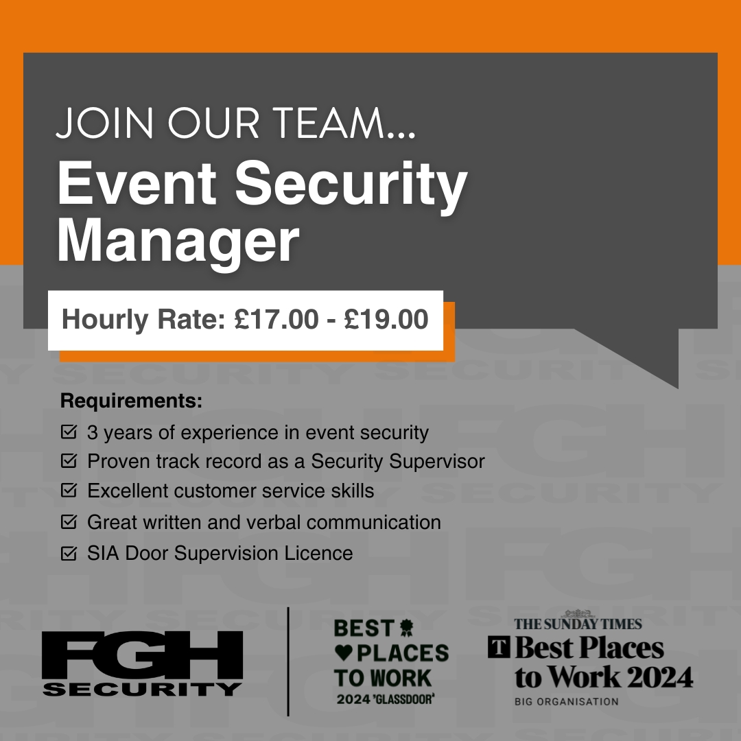 JOIN OUR EVENTS TEAM! ✨

🎵 We're looking for an Event Security Manager to lead security teams across music venues in Manchester and Liverpool.

careers.fghsecurity.co.uk/vacancies/244/…