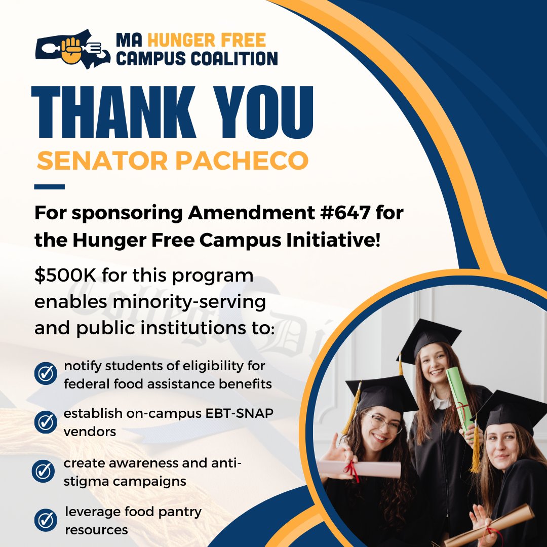MA Hunger Free Campus Coalition (@collegehungerma) on Twitter photo Thank you <a href="/MarcRPacheco/">Marc R. Pacheco</a> for supporting Amendment #647 in the FY25 Senate Budget! #mapoli #endcampushunger Thank you <a href="/MarcRPacheco/">Marc R. Pacheco</a> for supporting Amendment #647 in the FY25 Senate Budget! #mapoli #endcampushunger