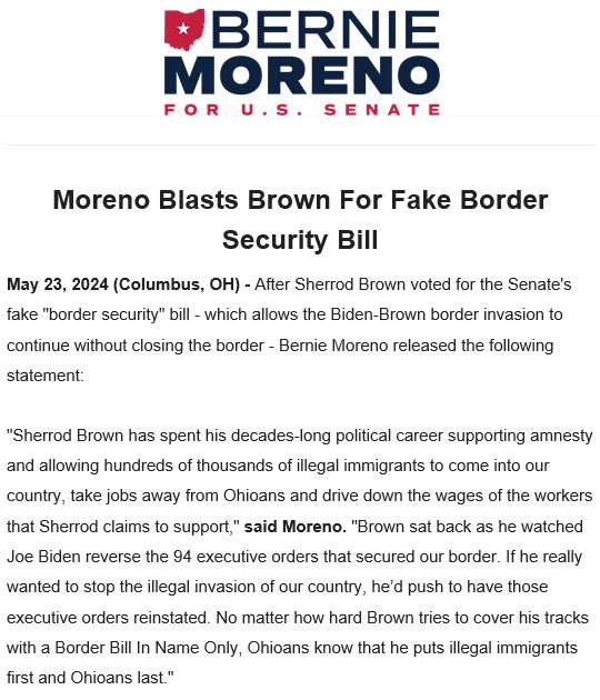 Sherrod Brown supported every open border policy and rejected any attempt to stop illegal immigration in his 30 years in DC. When choosing between better pay and safeguarding American jobs versus illegal aliens, he’s always been on the side of the illegals.