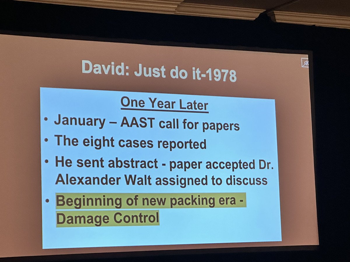 As the celebration of life of Dr Feliciano happening @shocktrauma @kmattox1 shares at @LACUSCTrauma how he and Dr Feliciano started the concept of packing livers. First presented #AAST @traumadoctors 1978 series of 8 patients. ❤️ #incredible