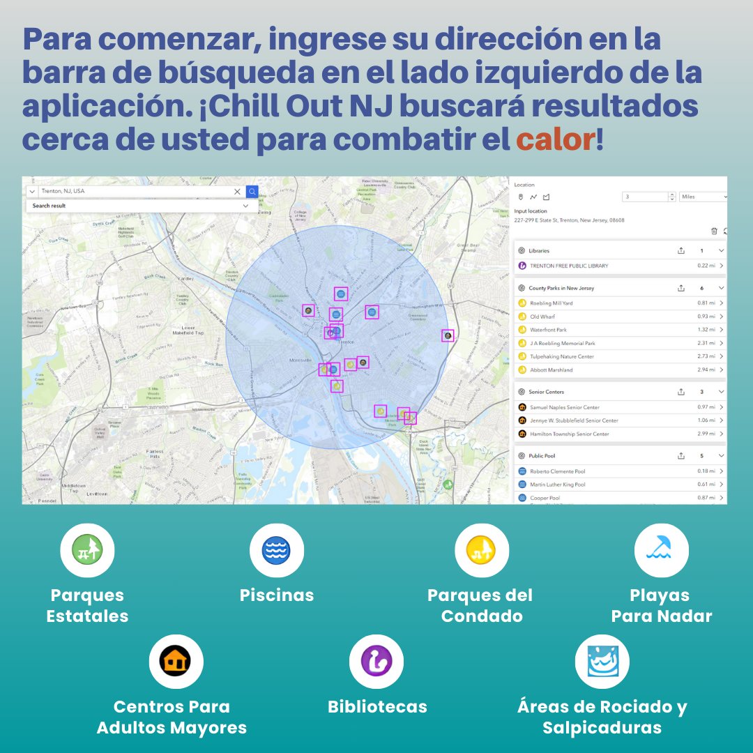 🌞¡El verano está aquí! 👀Echa un vistazo a la nueva aplicación de mapas Chill Out NJ de Heat Hub para encontrar lugares en Nueva Jersey para mantenerte fresco a medida que aumenta el calor. 🔗Visita bit.ly/chilloutnj