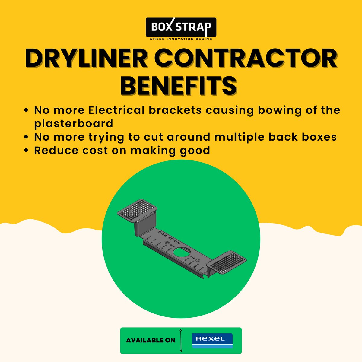 Dryliner Contractors, say goodbye to bowed plasterboard! The Box Strap bracket ensures a smooth finish without the hassle.

#rexel #boxstrap #electrical #sparkylife #boxstrap #electricalfixings #electrician #electricalcontractor #newbuilddevelopment #electricianlife #sparky
