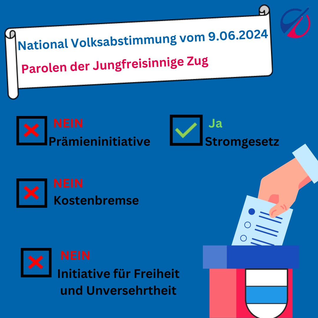 🟢 JA zum Stromgesetz 
🔴 NEIN zur Kostenbremsinitiative 
🔴 NEIN zur Prämieninitiative
🔴 NEIN zur Impfinitiative
