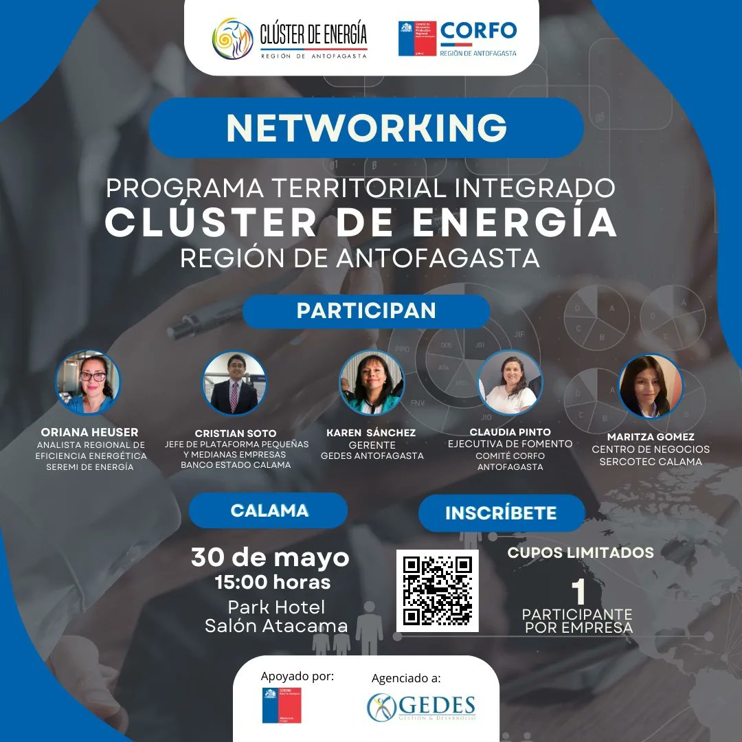 Comité <a href="/CorfoAntofa/">Comité Corfo Antofagasta</a>  te invita a participar del 1er Networking del Programa Territorial Integrado PTI 2024 💡

👉Inscríbete aquí forms.gle/4fYb79YNPPsJG2…

 🔹 Clúster de Energía es impulsado por <a href="/CorfoAntofa/">Comité Corfo Antofagasta</a>

🔹 Programa agenciado a <a href="/GedesChile/">GEDES</a>

<a href="/EnergiaAntof/">Energia Antof</a>
<a href="/sercotec_Antofa/">Sercotec Antofagasta</a>