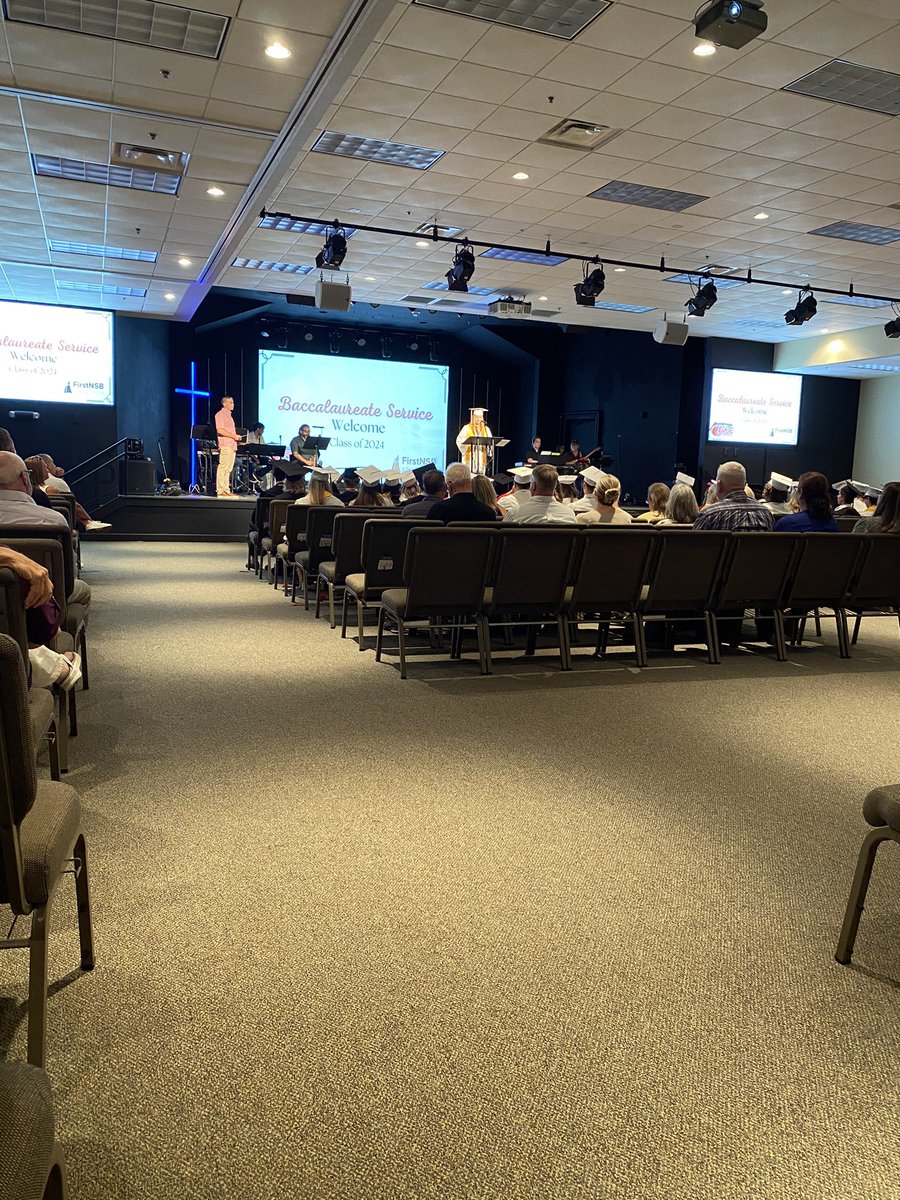 T2tuff's tweet photo. Baccalaureate Service for the Class of 2024 is underway at First Baptist Church for NSBHS. Advantage Cudas.. #1Team1Mission #ThankYouPastorLukeMcKinney #FirstBaptist https://t.co/ZptAt6CFuX