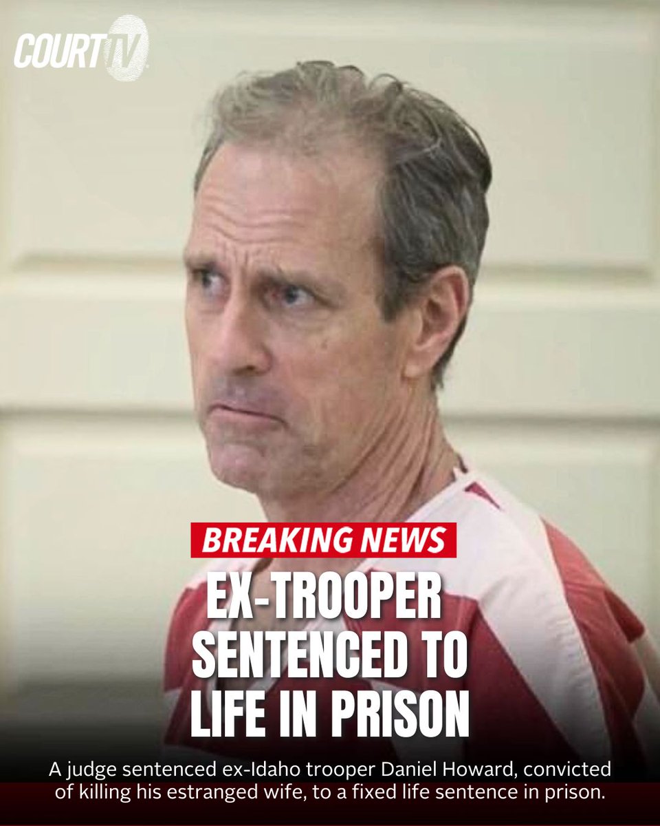 CourtTV's tweet photo. A judge sentenced ex-Idaho trooper Daniel Howard to a fixed life sentence in prison for killing his estranged wife, Kendy Howard.
During sentencing, the judge told Howard "The crime is so egregious... I don't think you should be released at any point in the future."
#CourtTV - Is this justice?