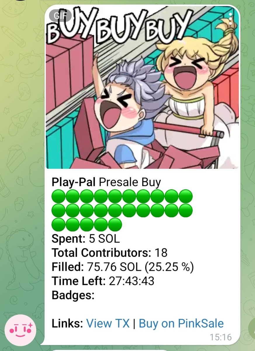 Soft cap is filled✅️

Are you also intrested? Check pinksale👇👇
pinksale.finance/solana/launchp…

#Pinksale #Rebranding #PlayPal #Play #BTC    #SOL #Solana #Investing #Sale #Web3Gaming #PlayToEarn