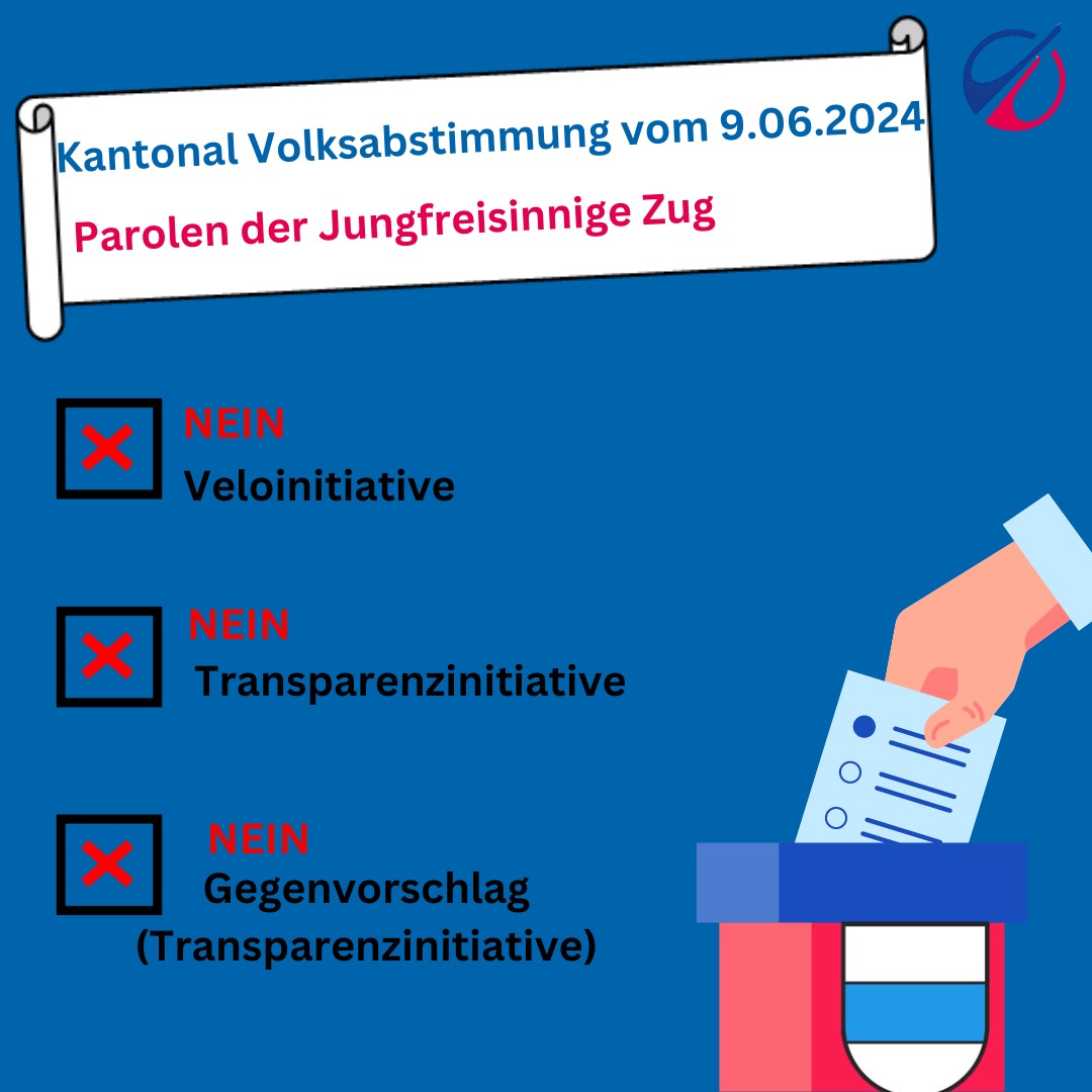 Kanton Zug:
🔴 NEIN zur Veloinitative
🔴 NEIN zur Transparenzinitiative
🔴 NEIN zum Gegenvorschlag