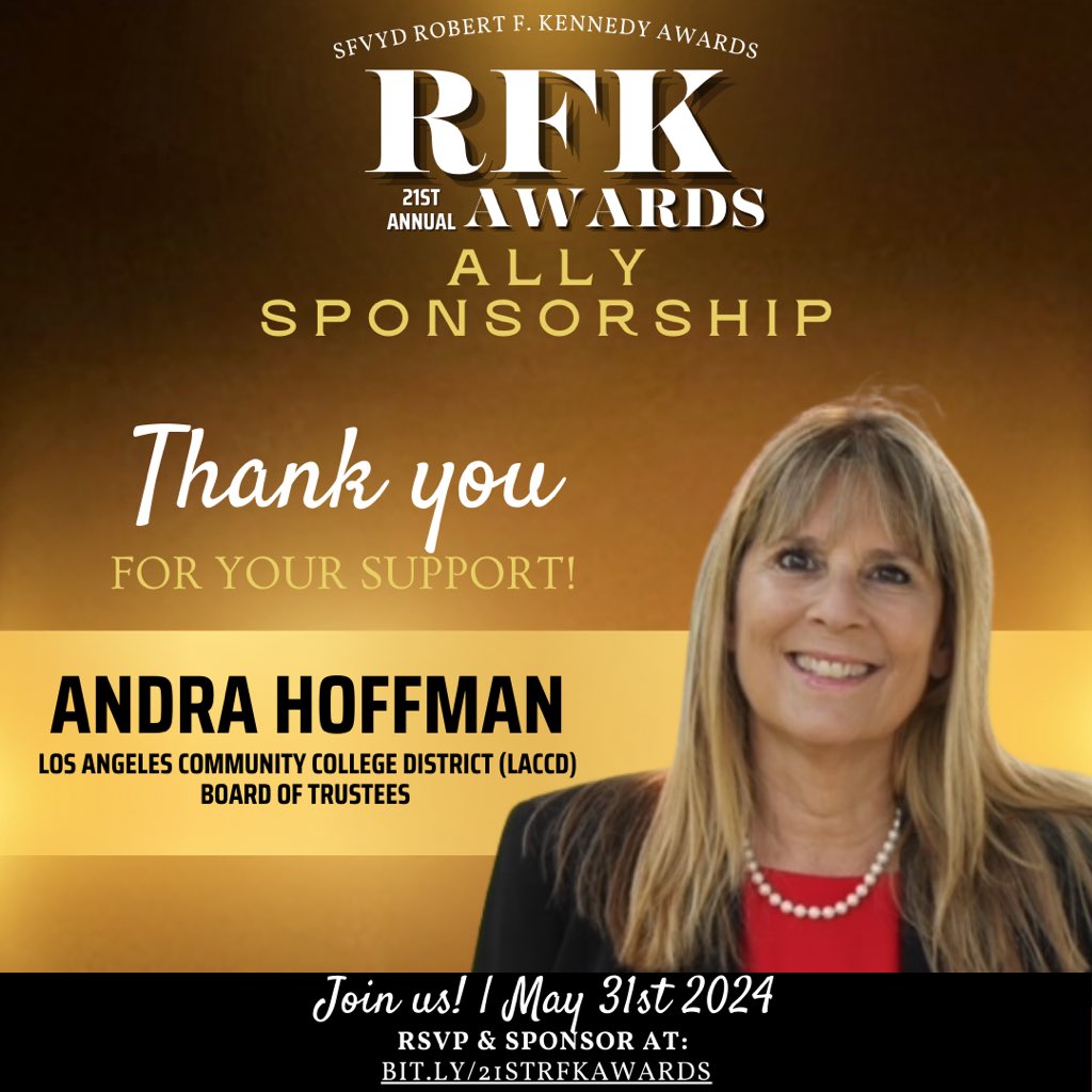 Thank you for your Ally sponsoring, LACCD Board of Trustee - Andra Hoffman! Your investment in us will greatly enhance our efforts to engage youth in the political process.