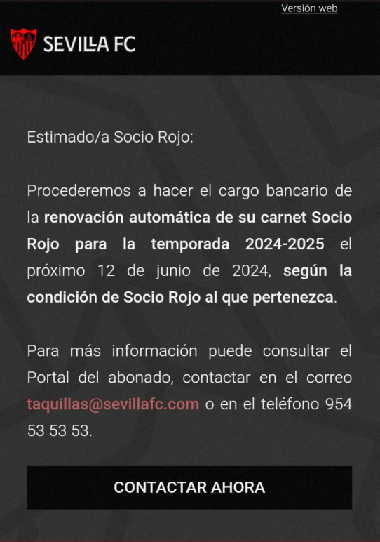 Hola @AreaSocial_SFC, ¿desde cuando el carnet Socio Rojo tiene renovación automática? ¿Y por qué no habilitáis un sistema online de cancelación? ¿Esto es legal?