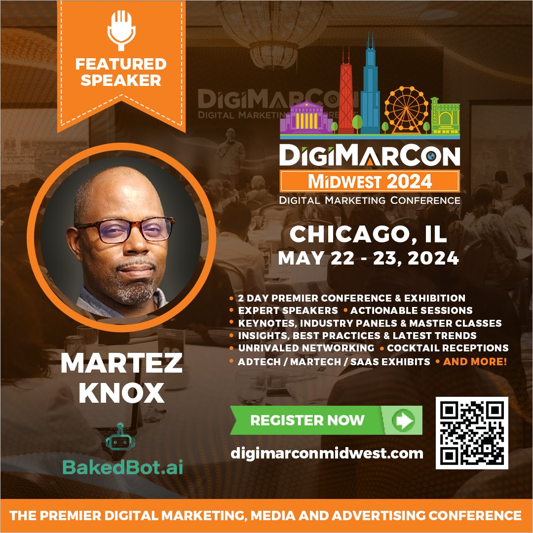 📡 Tune in NOW! Martez Knox from BakedBot AI is live at DigiMarCon Midwest 2024 at Soldier Field, Chicago, Illinois. Get ready for top digital marketing tips and strategies!

Watch here: digimarconmidwest.com

#DigitalMarketing  #MarketingEvent #DigiMarCon  #Chicago