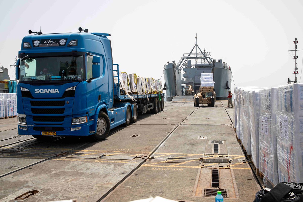 U.S. Central Command personnel continue to team up with @USAID and the U.N. to deliver aid to the people of Gaza via a temporary pier affixed to the beach. Aid delivered by CENTCOM personnel from the sea to the beach transfer point:    ◦ 820.5 metric tons total as of May 22