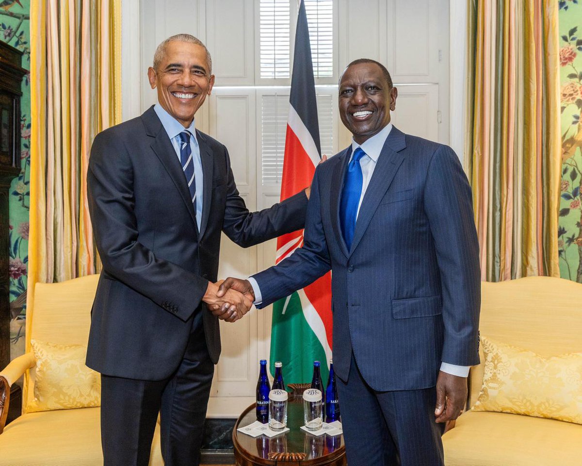 WilliamsRuto's tweet photo. I have had a productive engagement with the Former President of the United States of America @BarackObama. We exchanged views on democratic developments, climate and peace and security challenges in Africa. 

We reviewed opportunities available to Africa's young and dynamic demographic in tech, innovation, higher and technical education and exchanged ideas on how Kenya and Africa can leverage on U.S. institutions and technological capacity to advance its interests.

Blair House, Washington, D.C., USA.