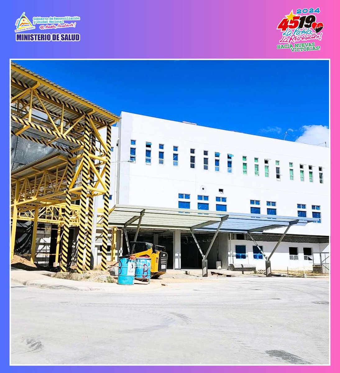 Actualmente se realizan las obras de construcción del Hospital Departamental en Ocotal-Nueva Segovia, que permitirá atender a más de 279,032 personas. A la fecha se tiene un avance del 71%.