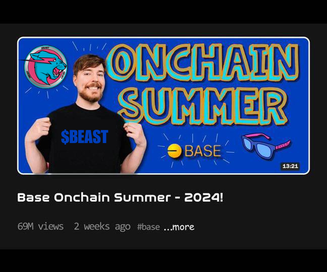 BitmanTW's tweet photo. Aped some $BEAST @MrBeastcoinbase at MC 3m

✅Good narrative, @coinbase is only following 30 people on X, one being @MrBeast except for the Coinbase team

✅@MrBeast typically posts new videos every 10-14 days and It’s been 11 days since his last upload...
If MrBeast tweets or promotes coinbase in his video, $BEAST will go to da moon..

CA: 0x82aed68f1dEAcA2b2AA4C5f27276374228A9F923