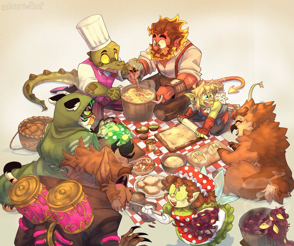 Parrythefloof's tweet photo. 🍴Cooking together!🍓
#art #fanart #legendsofavantris #onceuponawitchlight #torbek #hootsiegrimgrin #grickogrimgrin #twigtoadspring #morningfrost #kremylecroux #gideoncoal https://t.co/h6EppBwH9a