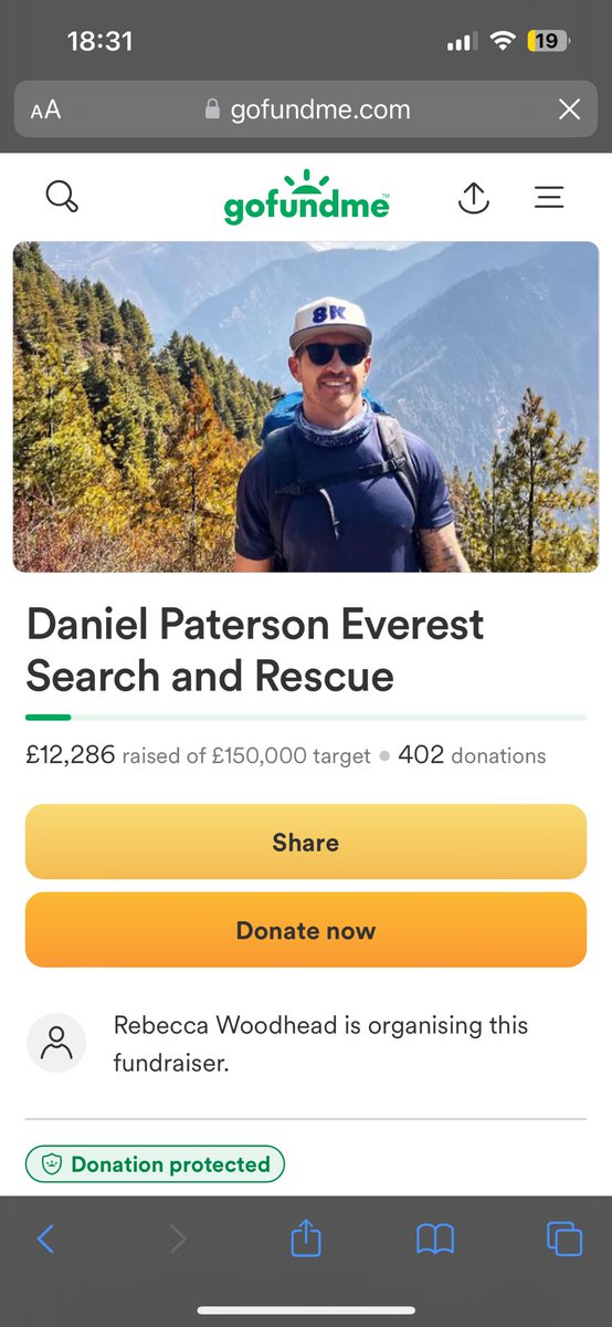 epullan's tweet photo. @LUFC @LiamCooper__ @PhilHay_ Dan ‘Pat’ Paterson, Leeds Utd fan, went missing after reaching the summit of Everest yesterday. His girlfriend is fundraising to bring him home.  Can we to reach out and ask to share on socials? Also for LUFC to do a tribute at Wembley on Sunday? https://t.co/KZx27MjhOr
