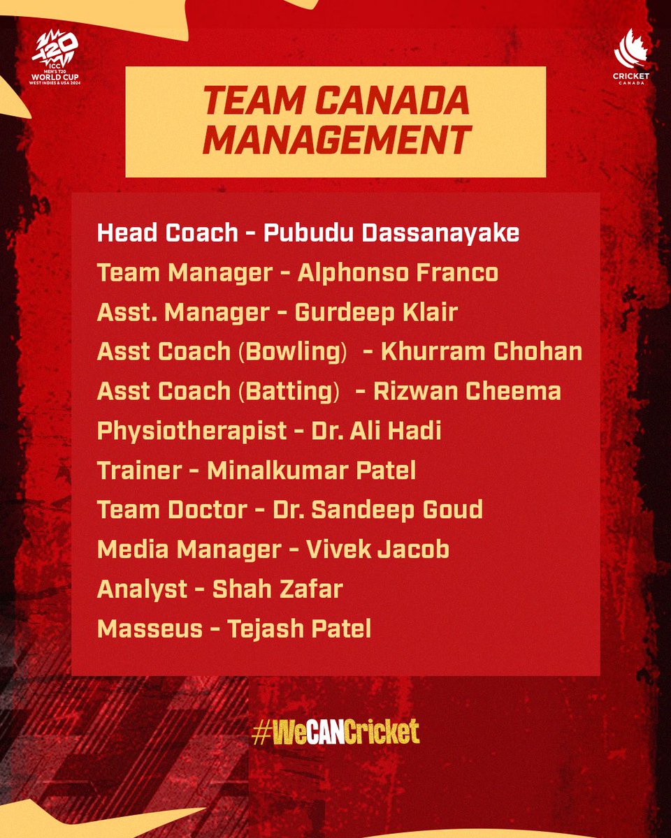canadiancricket's tweet photo. The Final Squad for Team Canada @t20worldcup is here 🇨🇦 

#weCANcricket #t20worldcup #cricketcanada https://t.co/1tiT3DAg1E
