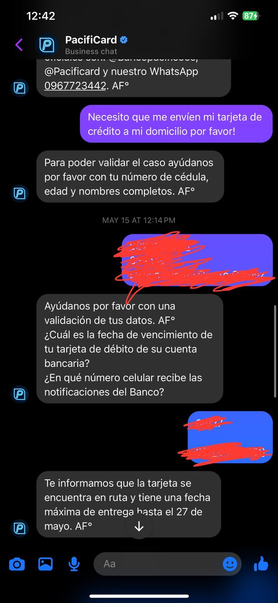 EvyCastroG's tweet photo. Llevo casi DOS MESES esperando que me llegue mi tarjeta de crédito y sigo sin tener solución! De paso me están cobrando $7.35 por una tarjeta de crédito que no tengo desde septiembre. Y que por ineptitud de ustedes aún no me la entregan. @BancoPacificoEC @PacifiCard https://t.co/yNZpcgQKsa