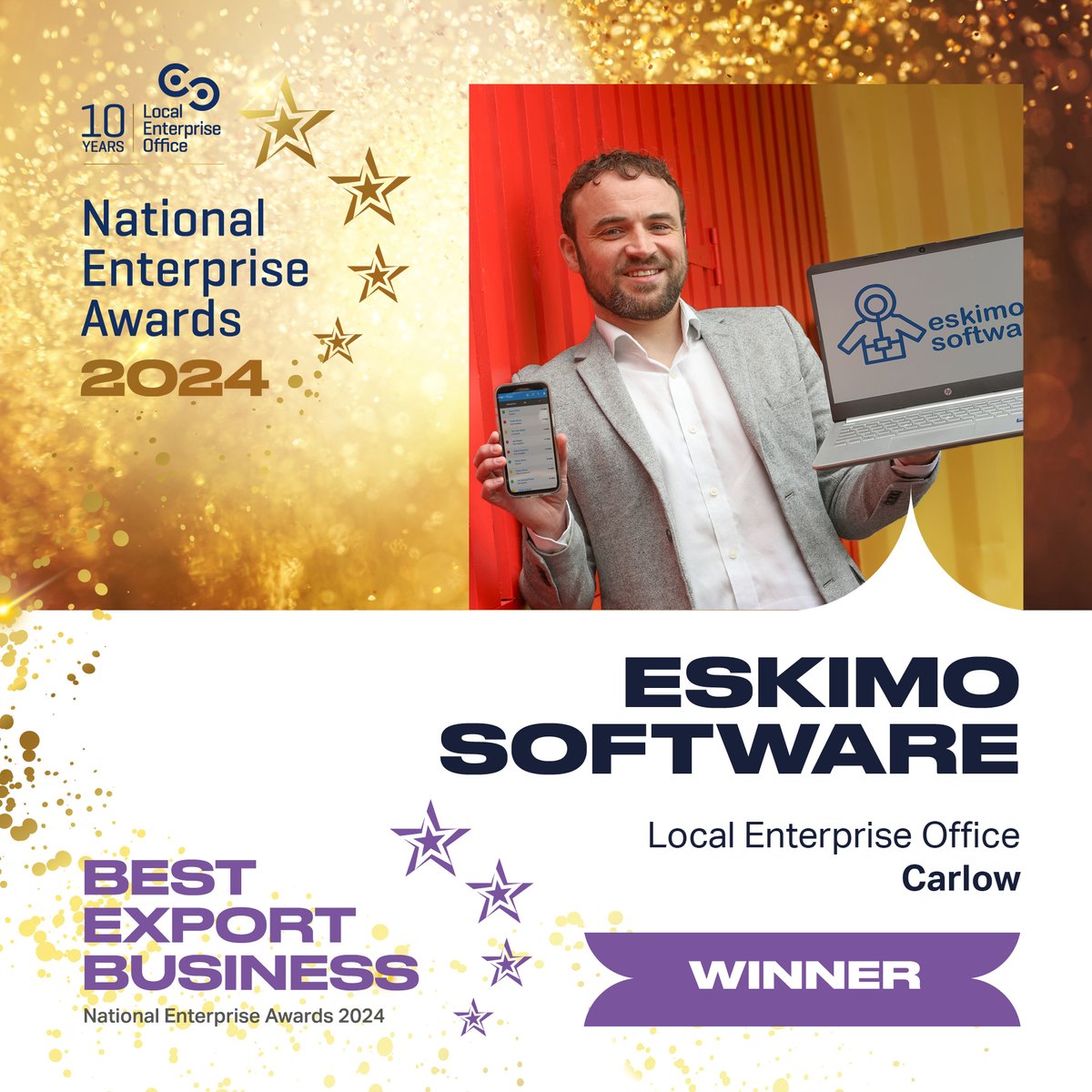 Loc_Enterprise's tweet photo. The winner of the Export Award is @eskimoleadgen supported by @CarlowLEO #NEAwards #MakingItHappen https://t.co/borLZBvnlR