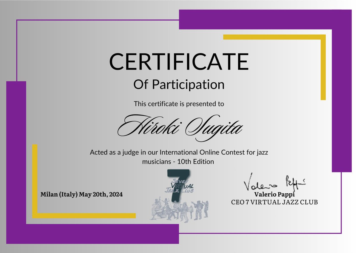 hirokeith's tweet photo. My certification as a judge of 7 Virtual Jazz Contest 10th edition in Italy. https://t.co/RnuQuovHXi