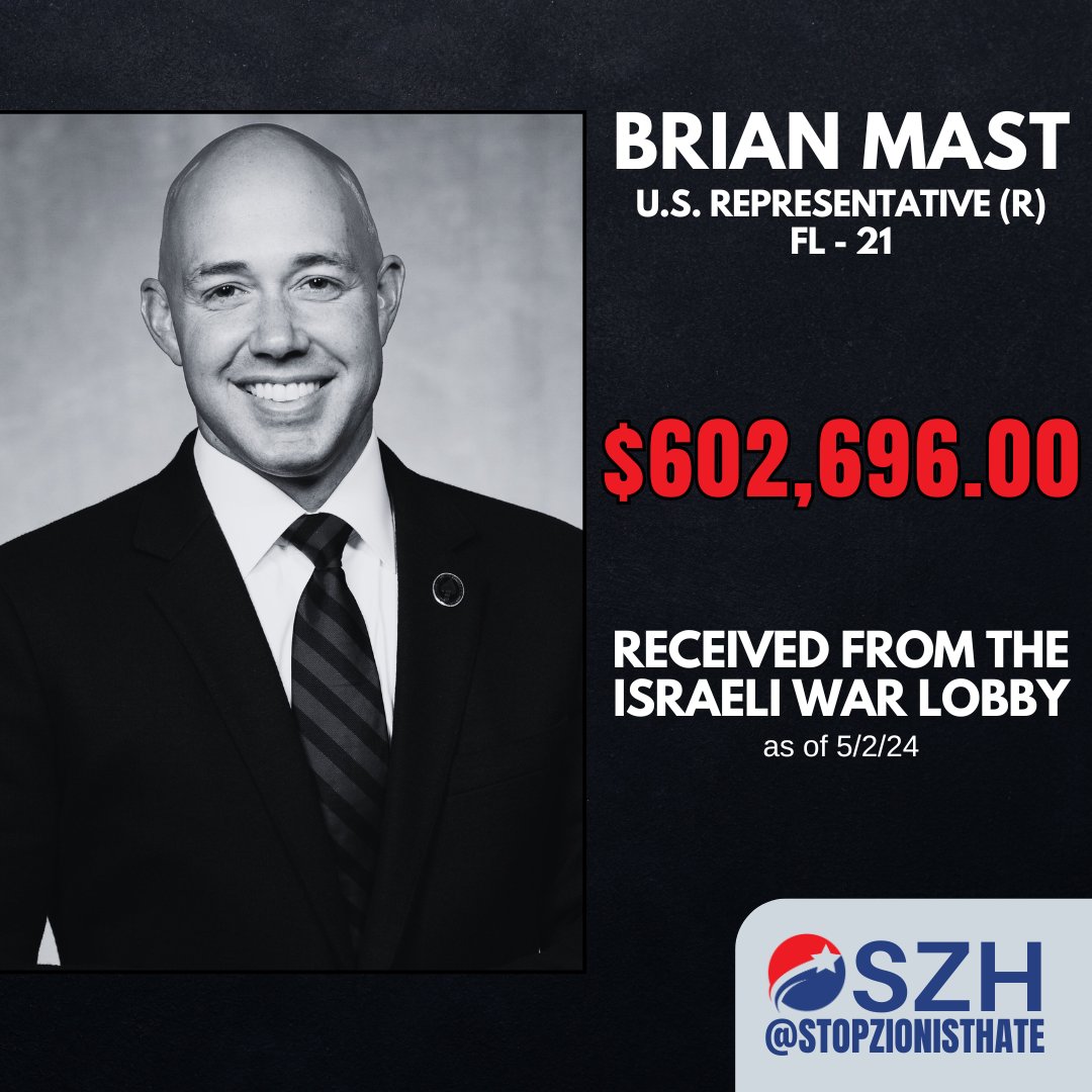 @RepBrianMast You are Israel first, not America first.