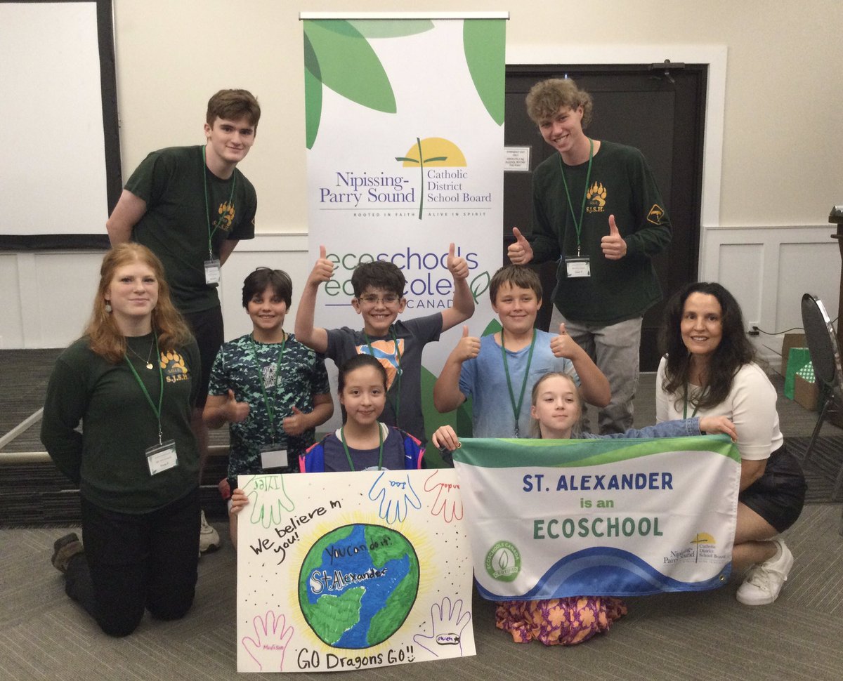 rhondadagostino's tweet photo. A day to celebrate, Miigwech St. Joseph-Scollard Hall CSS, your leadership along-side Eileen Berwick, Terry Dubroy, Tory Fisher and MacKenzie Otter-Eyes was a wonderful experience for our Dragon’s EcoSchool Team! @EcoSchoolsCAN @StAlexDragons @npsc_schools https://t.co/DTzLZTRUwK