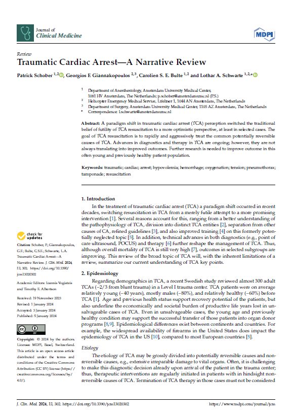 Summary of Narrative Review on Traumatic Cardiac Arrest (TCA) Full Review and Research Located Here: resusmed.com/traumatic-card… Introduction Recent advancements in the understanding and treatment of traumatic cardiac arrest (TCA) have shifted its management from being seen as