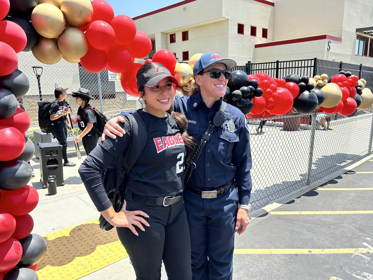 AvaNuez1's tweet photo. Thank you to our @CityOfRC @RCFD_PIO @sbcountysheriff for sending us off to the CIF Championship with community PRIDE . We brought back the W for you! @EHSAthletics @EtiwandaRed https://t.co/nkyNDU0137