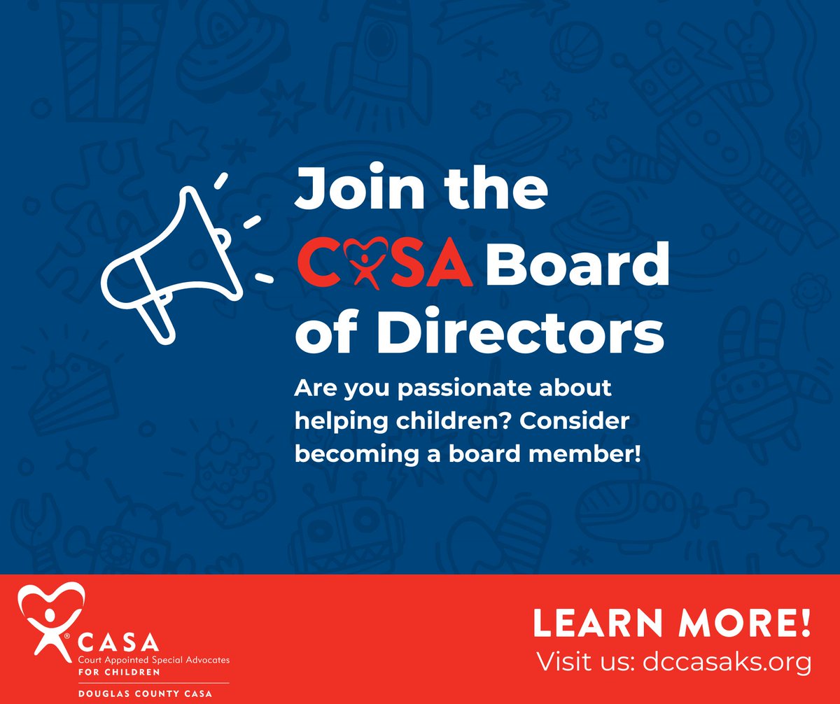 Douglas County CASA is looking for passionate individuals to join our board of directors! Our board of directors comprises individuals who lend their time, expertise, and resources to help us further our mission.  Learn more here: dccasaks.org/post/join-casa…