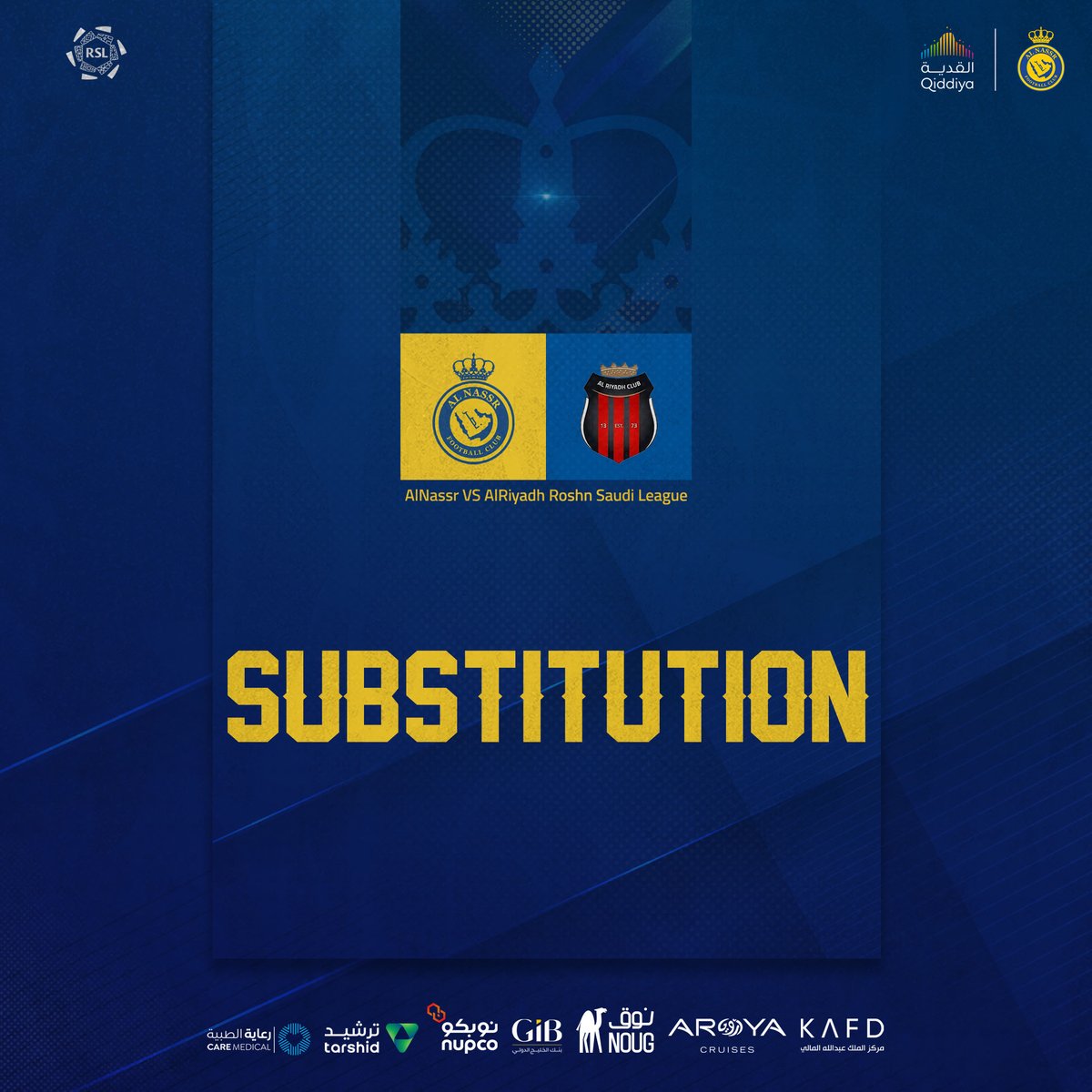 AlNassrFC's tweet photo. 🔁 | تبديل ثلاثي
➡️ عبدالإله العمري | علي الحسن | سامي النجعي
⬅️ علي لاجامي | بروزوفيتش | عبدالله الخيبري
#النصر_الرياض | #AlNassrAlRiyadh https://t.co/3flE8jPTJp