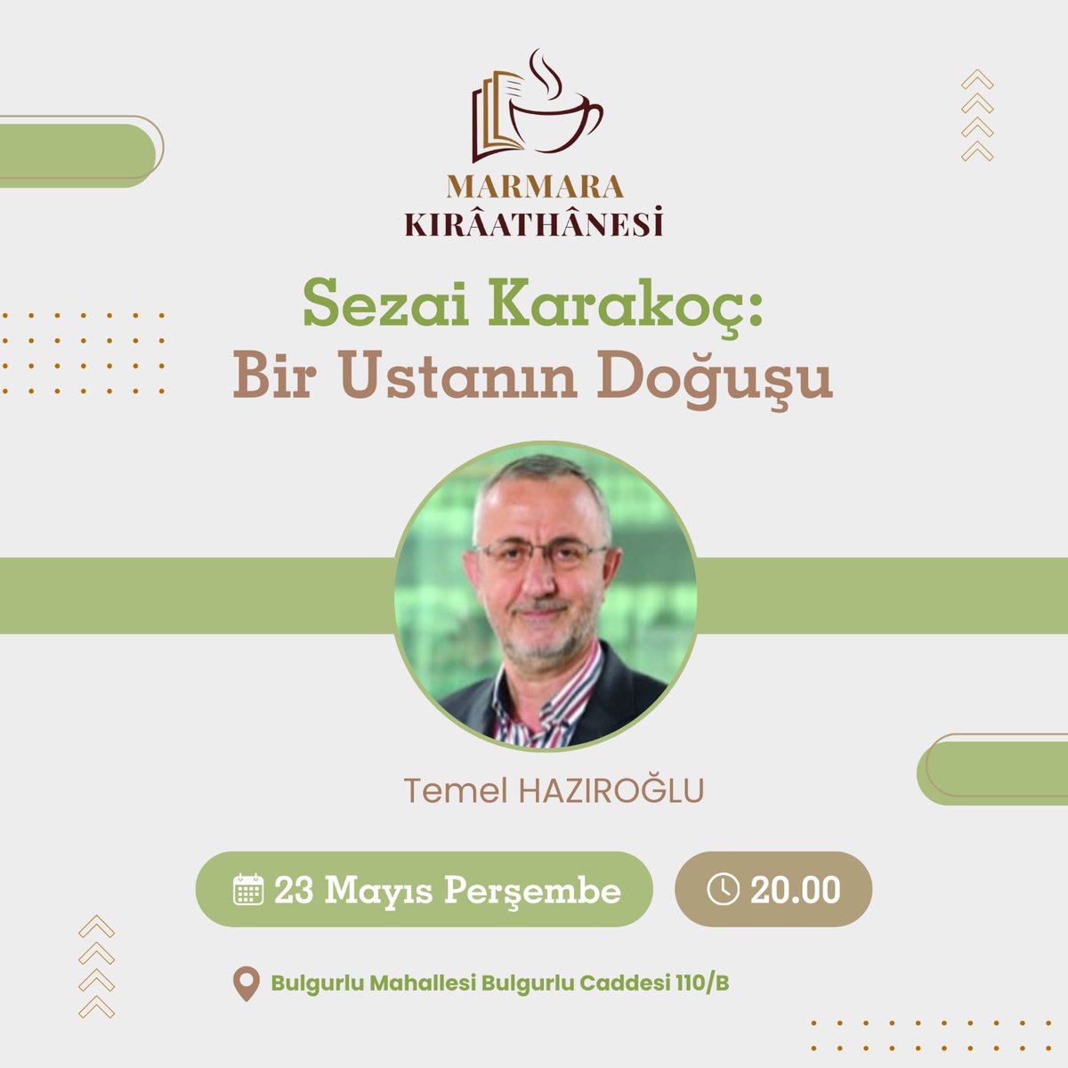 marmarakiraat's tweet photo. Zülküf Dağı'ndan Mona Roza'ya; Ba'sübadelmevt'ten Yüce Diriliş'e Temel Hazıroğlu'nun anlatımıyla Üstad Sezai Karakoç Marmara Kırâathânesi'nde yad edildi. https://t.co/CwvQ5hN7KM