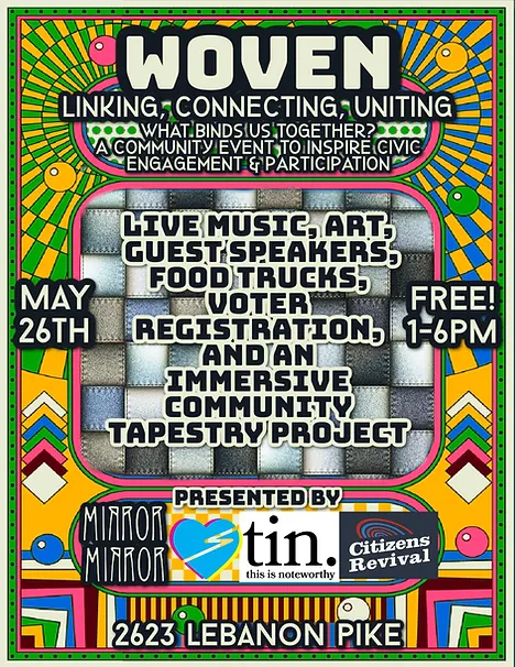BriteHeartNow's tweet photo. What brings people together, honors Memorial Day weekend and is FREE, FUN and inspires civic engagement?

WOVEN at Mirror Mirror this Sunday from 1 to 6pm!! https://t.co/2QBrowg80z
