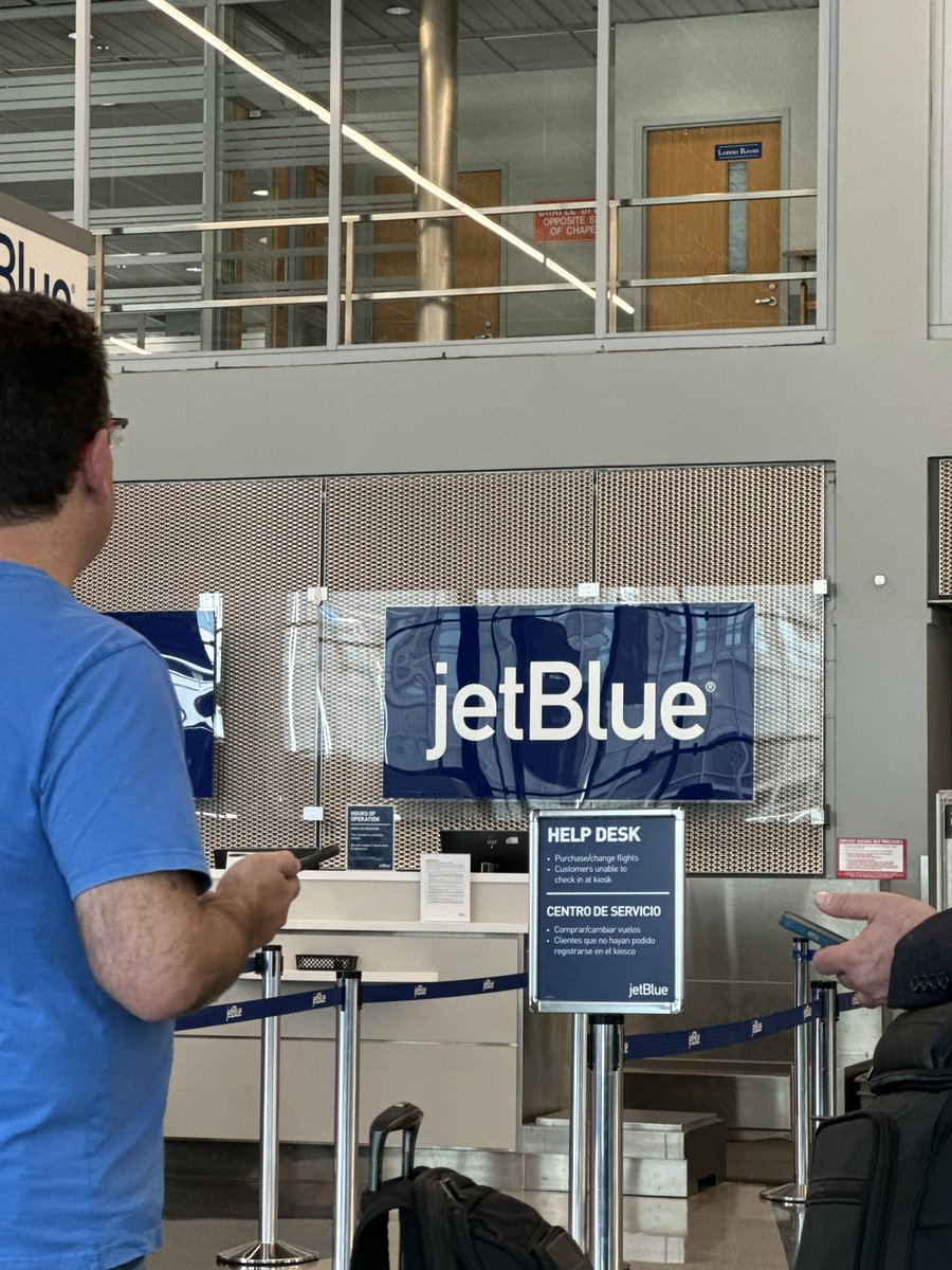 ahbosay69's tweet photo. Horrible experience currently with @JetBlue 
Cancelled my flight from O’hare to New York. No email or heads up. Get to the airport. No one at the desk for over a half hour. That time is still increasing. Call the customer service number.. 30+ minute hold time. https://t.co/q4n0BUksSY