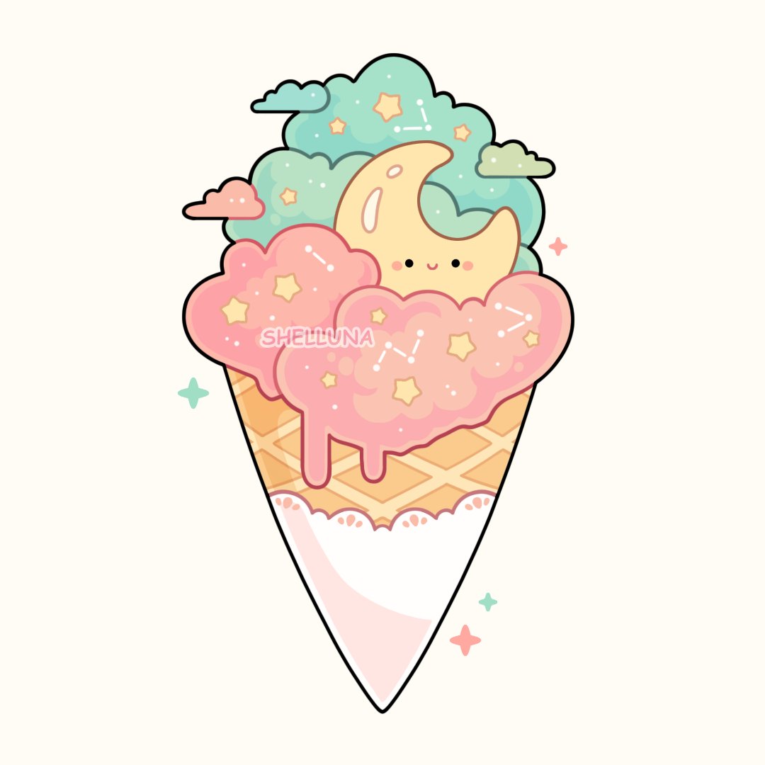 Shelluna_'s tweet image. Art prompt #mermaywithelby2024 and #doodleadaymay : Moon and Ice Cream

#icecream #kawaii #dessert #shelluna #artchallenge