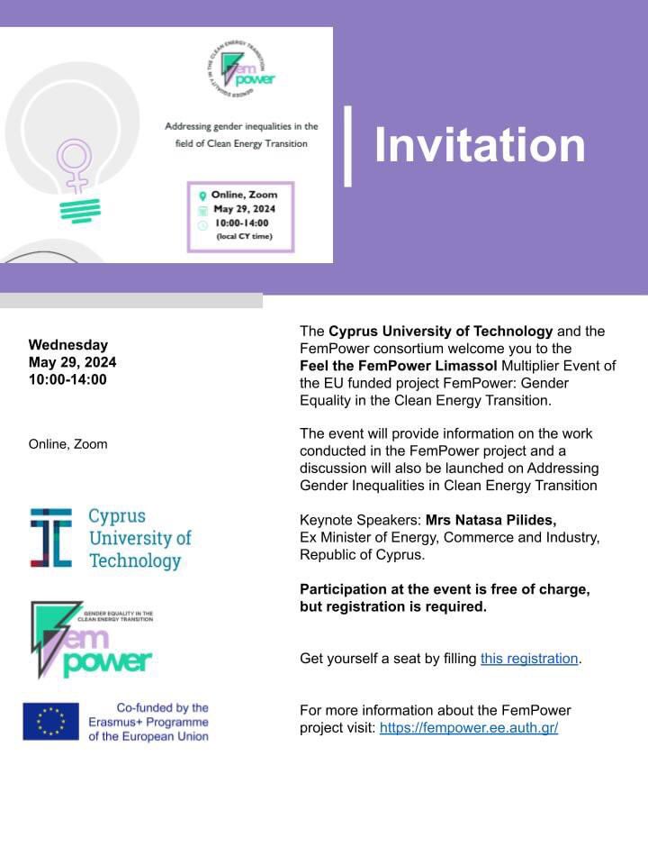 aparmaxi's tweet photo. 📣 Feel the fempower Limassol

📍Online, Zoom
🕑Wednesday, May 29th, at 10:00-14:00 (Cyprus local time). Join us!

Participation at the event is free of charge, but registration is required. 

Get a seat by filling this registration https://t.co/oSxUpmoZ2j