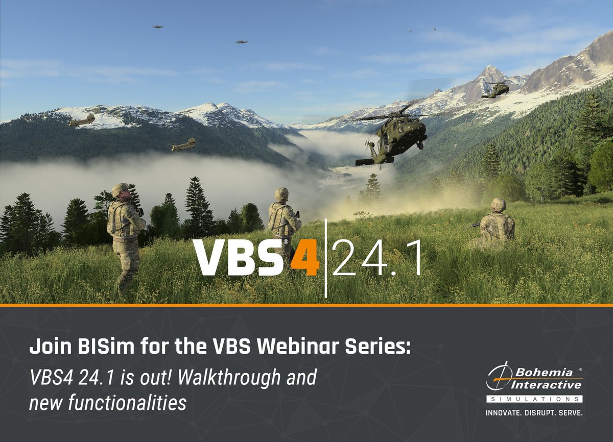 Here is the upcoming VBS webinar topic! Select your time zone and register here buff.ly/3EShuZ8
BISim hosts free webinars to help users get the most out of their VBS experience.
#VBS3 #VBS4 #WebinarSeries