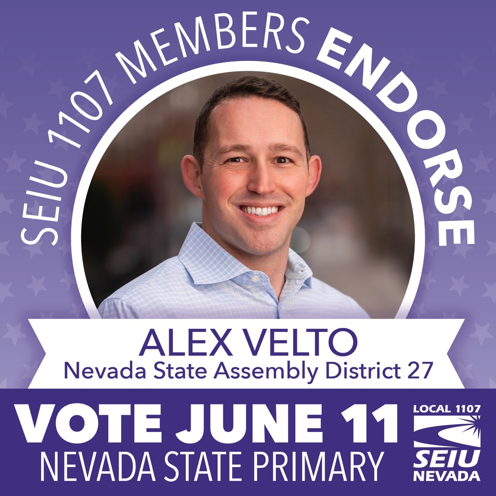 SEIU1107's tweet photo. SEIU 1107 members proudly endorse Alex Velto for Nevada State Assembly District 27! #nvpol #nvleg @votevelto https://t.co/RJwM85WD98