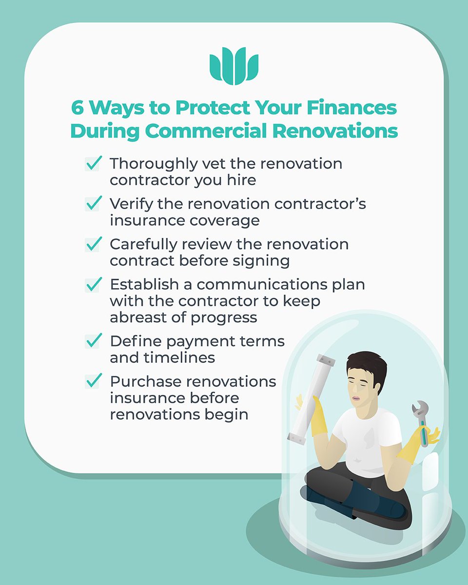 Undertaking any commercial #renovation project requires a significant investment. 

Protecting that investment in your #smallbusiness is vital. Here are 6 ways to do that. 

👉 ow.ly/EeYc50ROEeE 🛡️ 

#businessrenovation #commercialrenovation #businessinsurance #Canada