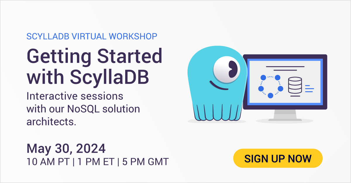 ScyllaDB's tweet image. On May 30, #ScyllaDB architects are hosting a free and interactive virtual workshop that will teach you how to deploy and interact with a 3-node cluster in less than one hour. Save your spot for free here > ow.ly/85SI50RSmsw
#NoSQL #NoSQLdatabase #databasetraining