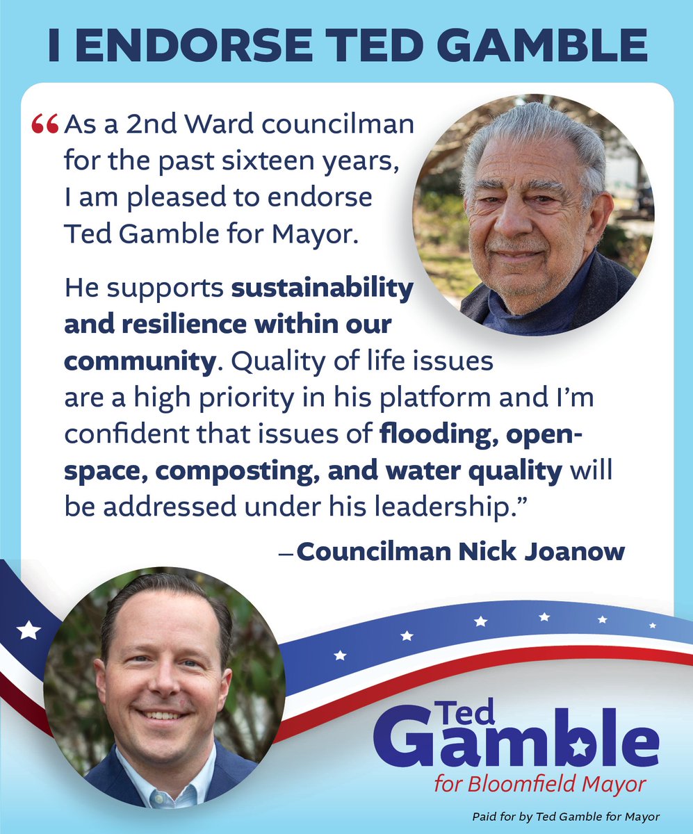 TedGamble4BLMFD's tweet photo. 🚨ENDORSEMENT ALERT🚨 

I am honored to have the endorsement of Councilman Joanow. He is part of the majority who voted for me to be Mayor in January. We’re both passionate environmentalists and I look forward to the progress we make together. #bloomfield #bloomfieldnj https://t.co/jKpJeD13R8