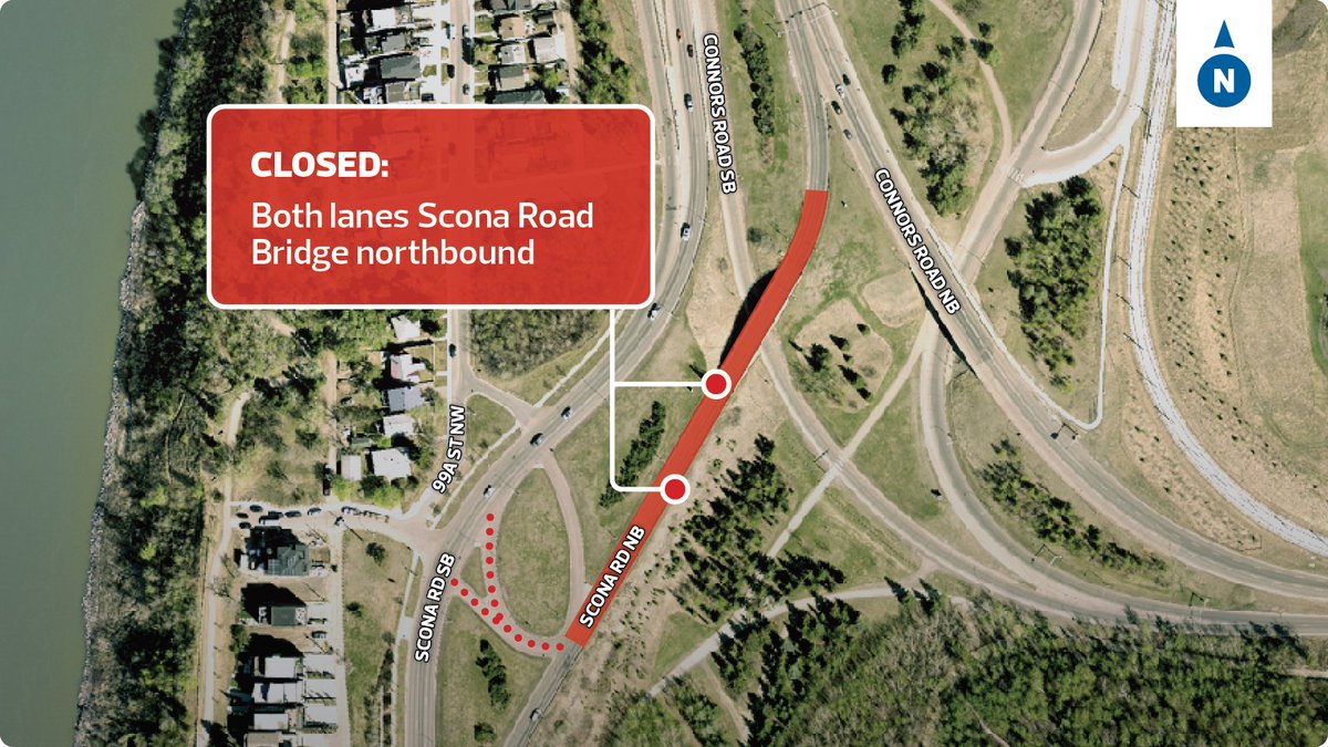 Scona Road Bridge northbound will be closed this weekend to safely allow for work on the bridge deck. This closure is scheduled from 7 p.m., May 24 to 6 a.m., May 27. Learn more about the project at edmonton.ca/SconaRd98AveBr… #Yeg #YegTraffic