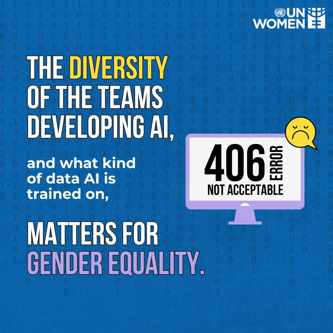 UN_Women's tweet photo. Artificial intelligence (#AI) mirrors the gender bias in society.

The gender implications of AI-powered solutions depend on:
💻 Who develops AI
🖥️ What kind of data it is trained on

Let's #InvestInWomen and girls' access and leadership in AI and STEM.

🔗https://t.co/LP78Ynpddi https://t.co/LcwzAJzANE