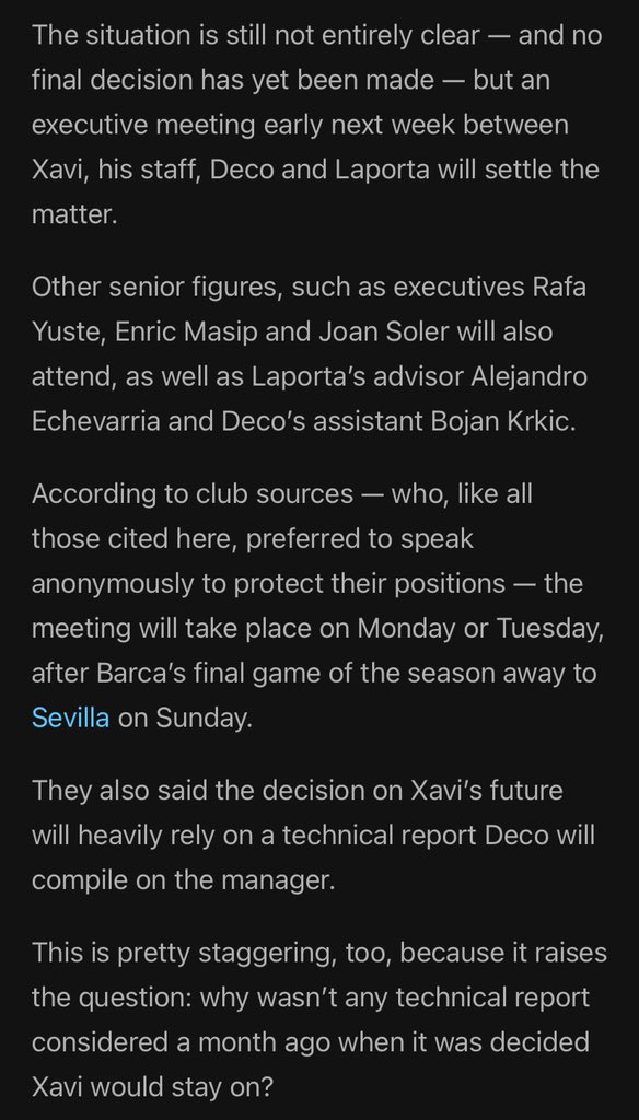 Laporta has twice rejected a request from Xavi to have a face-to-face meeting to address the latest rumours over his future. The president ended up setting up next week’s group meeting instead. -The Athletic