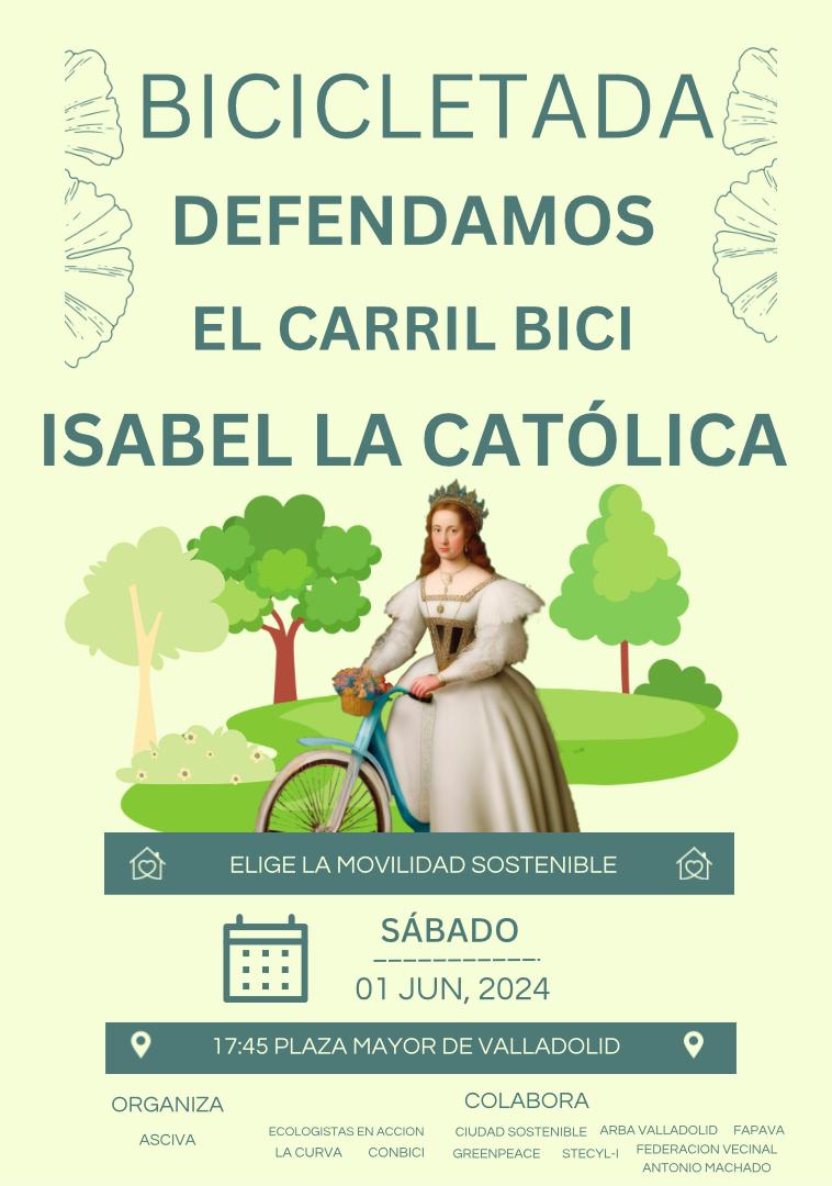 ¿Qué te parece la supresión del carril bici de Isabel la Católica?
Te animamos a participar en esta bicicletada de protesta, lúdica y sostenible, sin malos humos 😉 🚲
#Valladolid