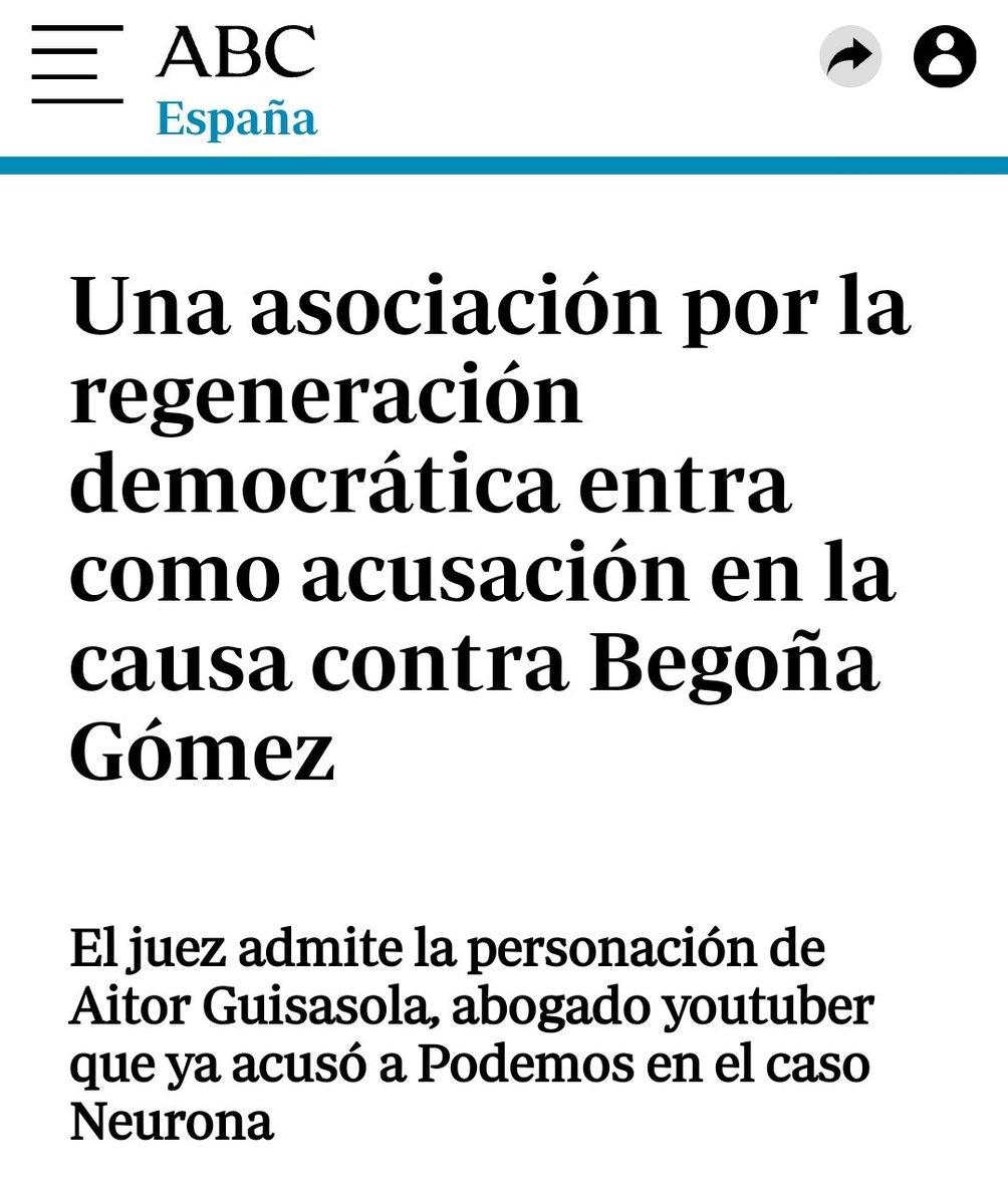 LOS MEDIOS SE HAN HECHO ECO HOY DE QUE EL JUEZ PEINADO HA NOS HA ADMITIDO COMO ACUSACIÓN POPULAR EN EL PROCESO CONTRA BEGOÑA GÓMEZ UNA VEZ DEPOSITADA LA FIANZA DE 10.000 €.

LA ASOCIACIÓN MOVIMIENTO DE REGENERACIÓN POLÍTICA DE ESPAÑA, DE LA QUE SOY PRESIDENTE Y ABOGADO, ES YA